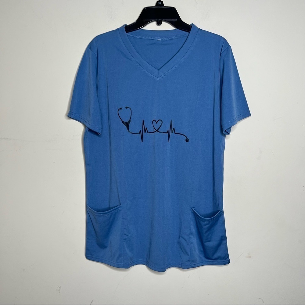 NURSE NWOT Ceil Blue Scrub Top XL